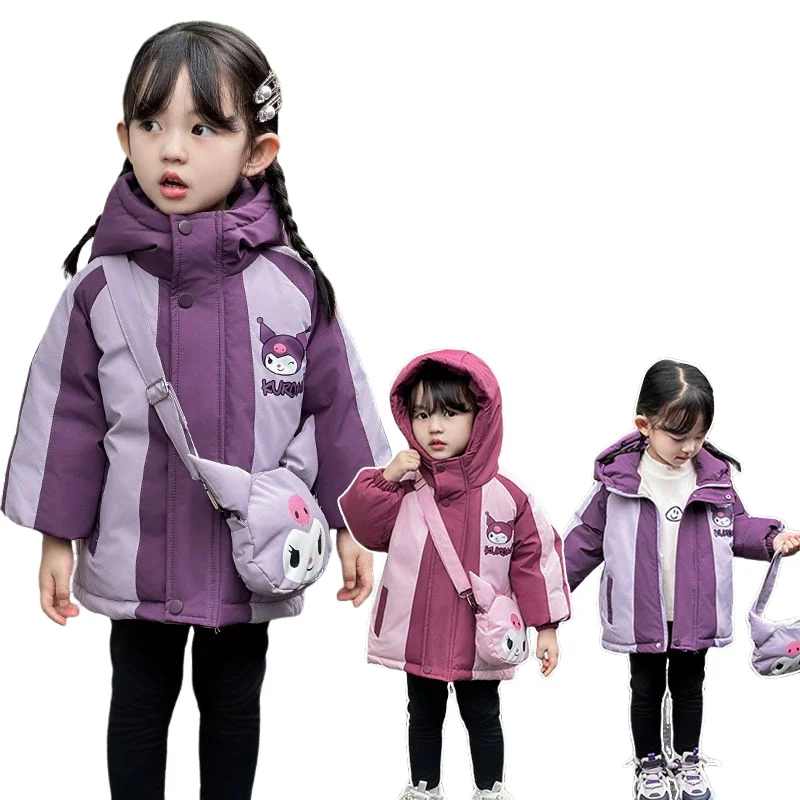 

New Sanrios Cotton Clothes Kuromi Anime Figure Girl Kawaii Cartoon Down Jacket Korean Version Thicken Keep Warm Hooded Coat