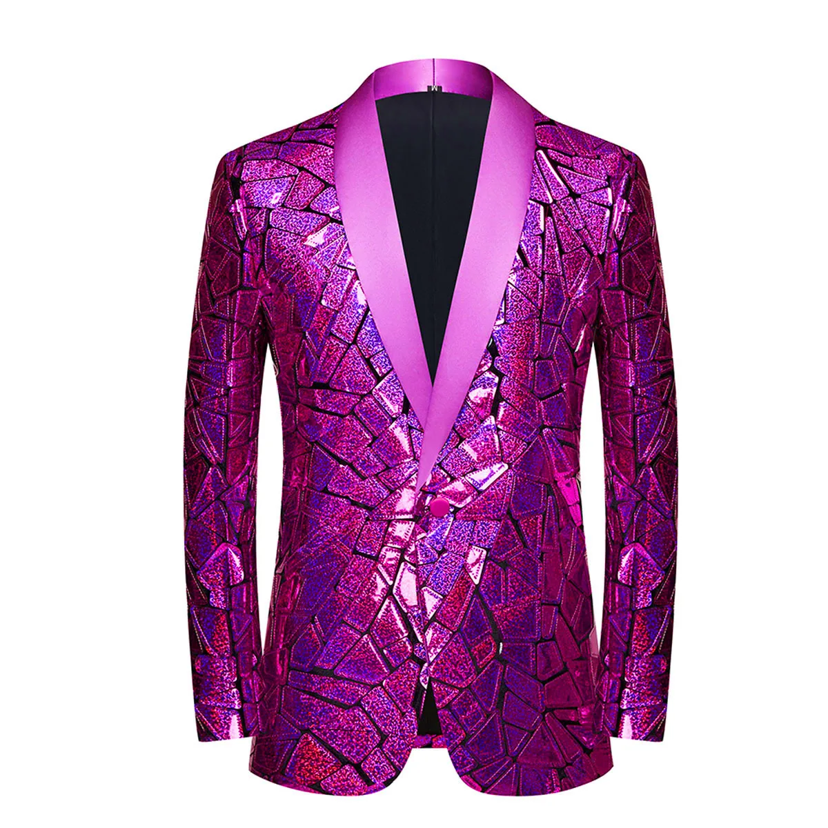 Men\'s Laser Sequin Blazer Jacket Shawl Lapel Single Button Shiny Wedding Party Host Suit Tuxedo Nightclub Bar Singer Host Blazer