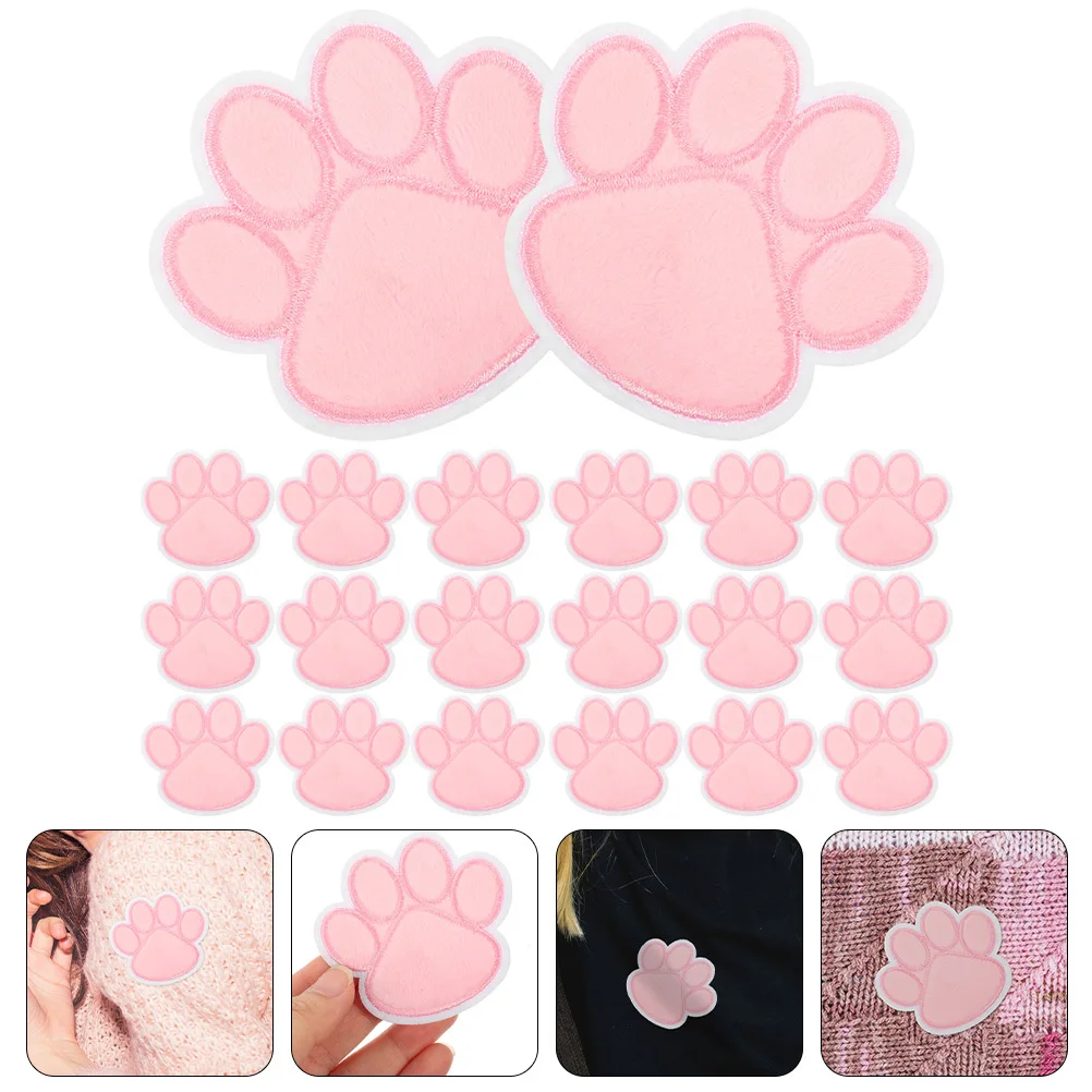 

20pcs Back Glue Embroidered Patches For Clothes Hats Bags Jackets Shoes Sewing Applique Dog Paw Animal Patch Craft Accessories