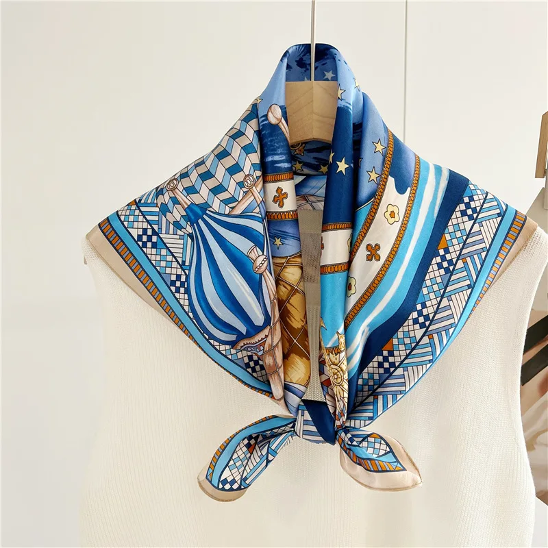 Luxury Brand Silk Scarf Women Accurate Hem Bandanas Top Accessories Square Head Neck Shawls Scarves Foulard Female Christmas