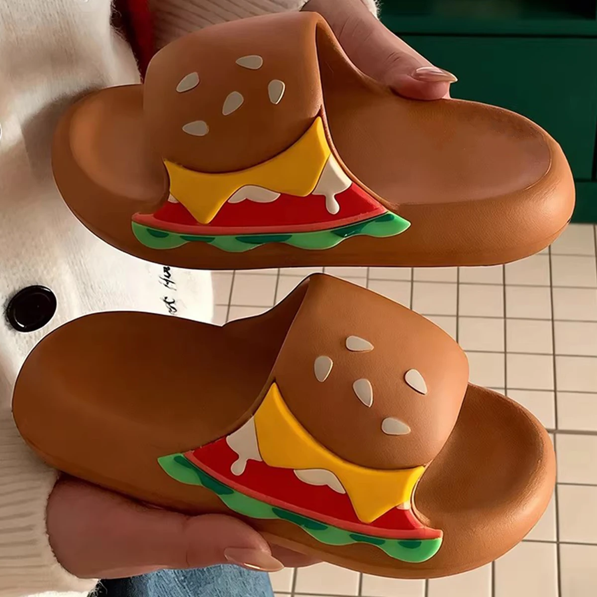 Women House BathSlippers Casual Cute Lovely Cartoon Hamburger Cat Capybara Summer Indoor Non-slip Soft Soles Comfy Home Female image 4