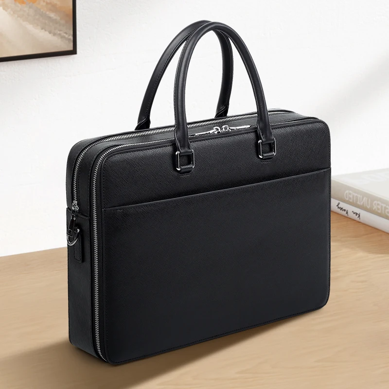 Fashionable Men's Briefcase, Trendy Large-Capacity Business Genuine Leather Men's Bag, Multifunctional Men's Handbag Commuti