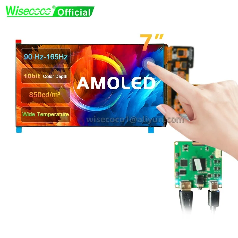 Wisecoco 7 Inch OLED AMOLED 1920x1080 High Bright 900 Nits IPS Touch Screen Handheld Game Console Display For Raspberry Pi 165hz