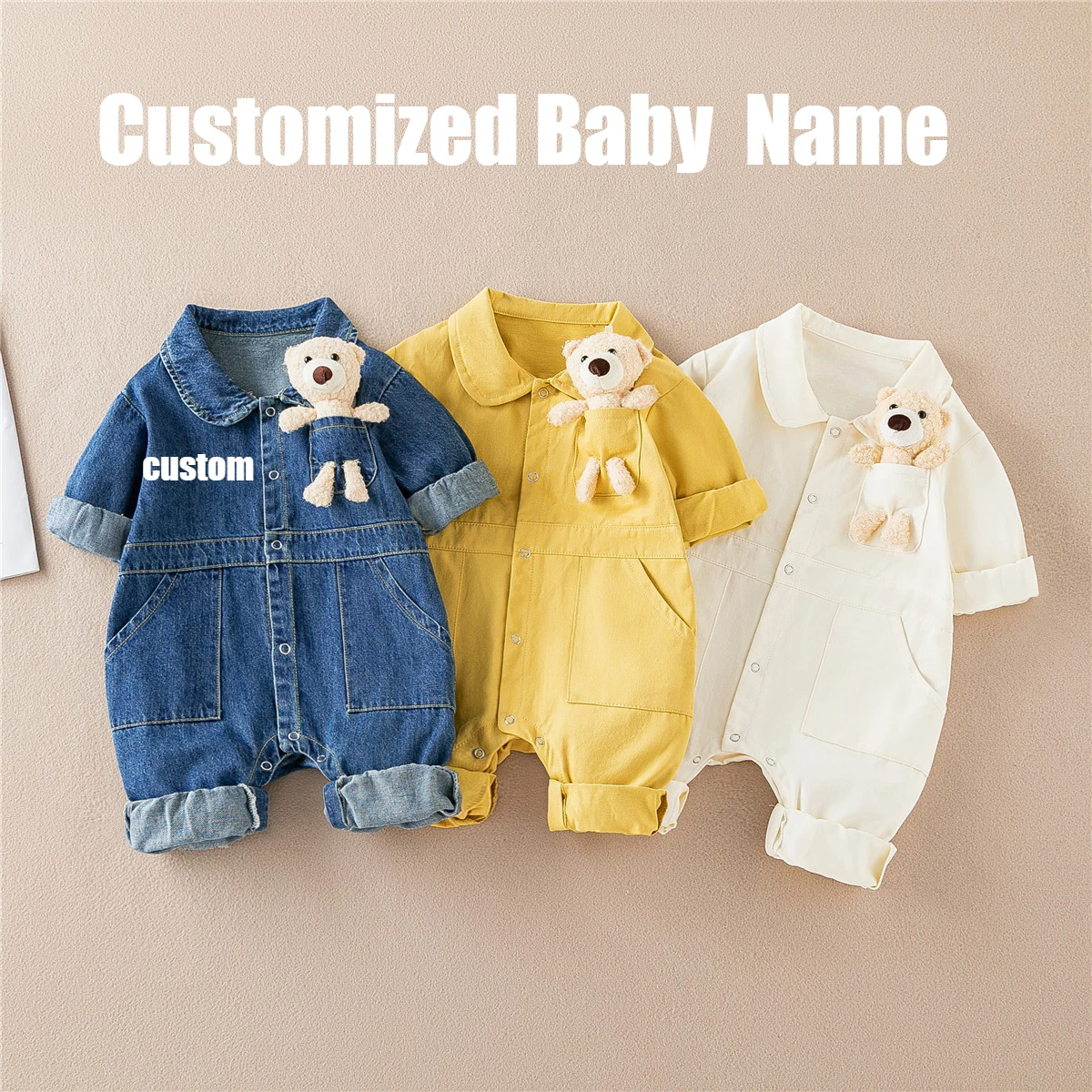 

Personalize Handsome Denim Jumpsuit Infant Children Spring Festival Stylish Baby Clothes Going Clothes Trendy Clothe Custom Name