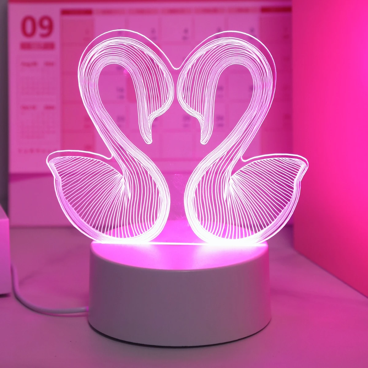 

1PC Swan 3D Night Light, USB Monochrome Pink Desk Lamp, Christmas Gift Light, Home Bedroom Decoration, Atmosphere Light