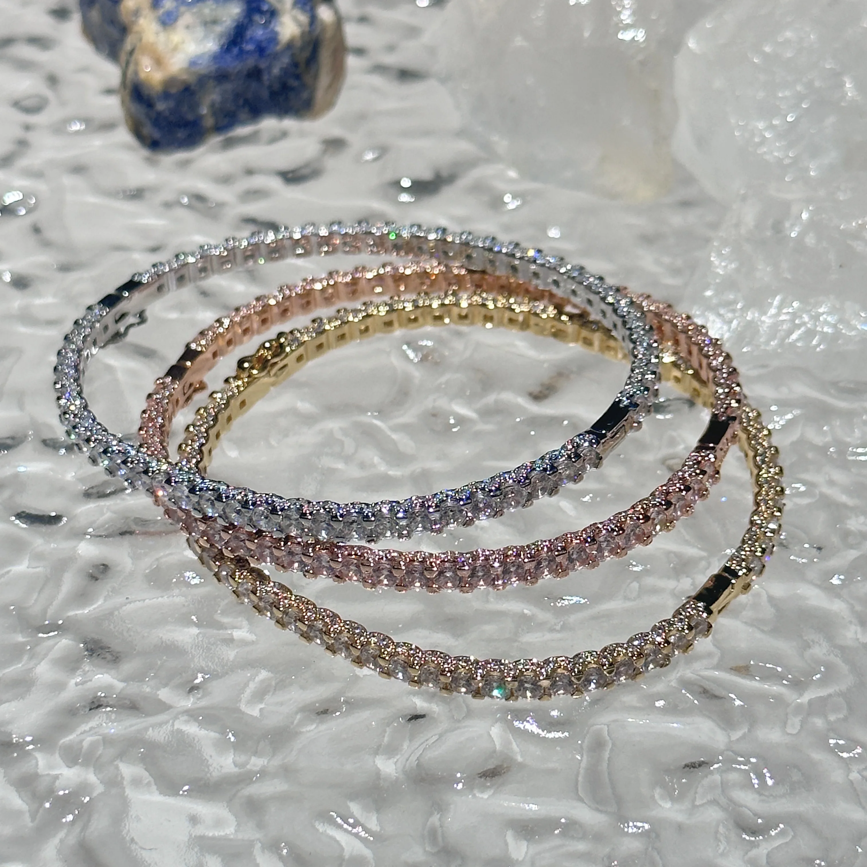 Pure 925 Sterling Silver Full Diamond Bracelet Classic Design Party Jewelry Friendship Bracelet Silver Bangle Rose Gold 17CM
