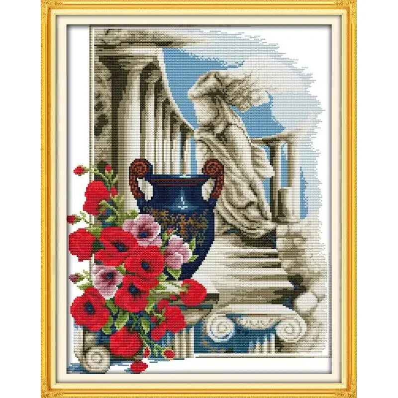 Joy Sunday News Printedd Cross Stitch Kit,  Easy Pattern With Aida and DMC Threads  Stamped Fabric Embroidery Set- Athens Feelin