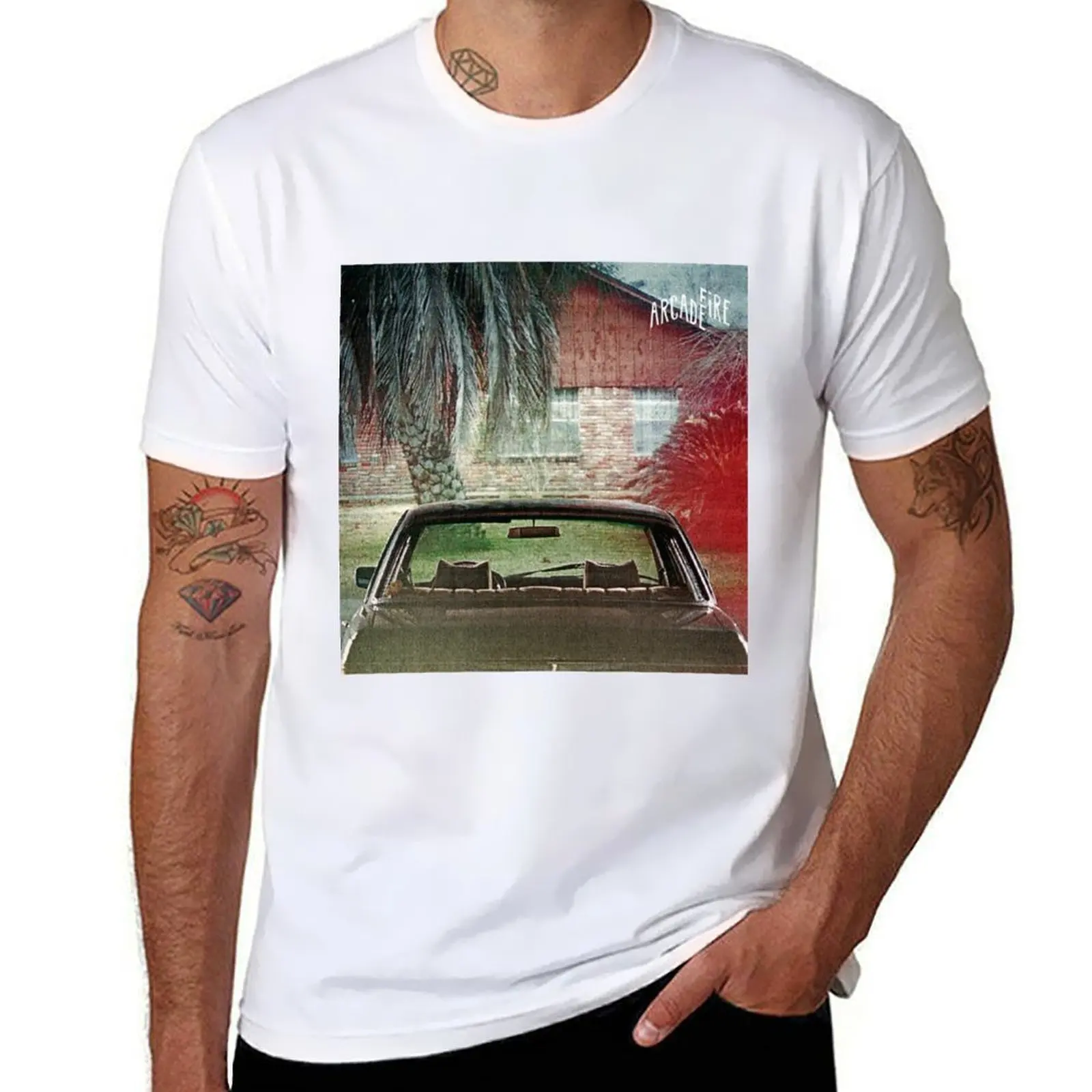 

Футболка The Suburbs-Arcade Fire, футболки для мужчин, белые футболки для мужчин, хлопковая забавная футболка