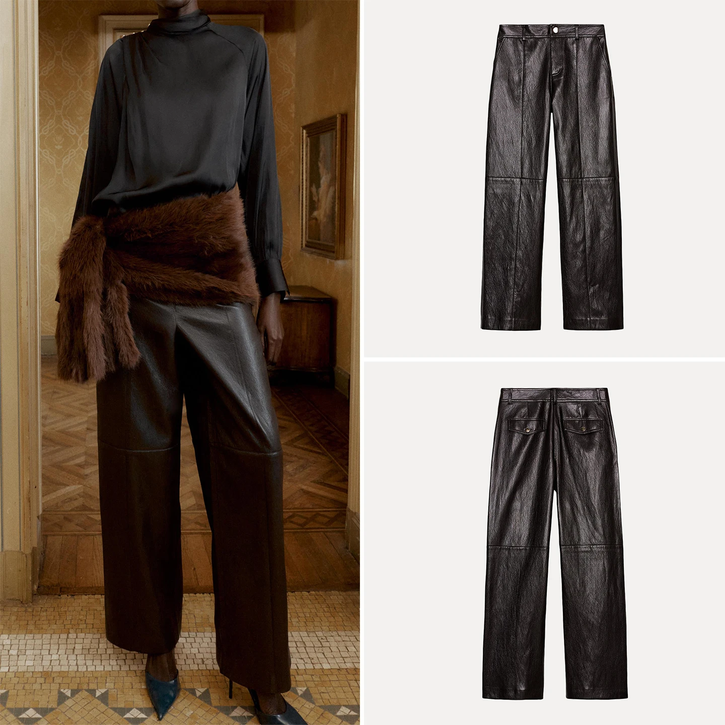 

Модные кожаные прямые брюки для женщин, осень 2023, повседневные персональные брюки, европейские брюки с талией