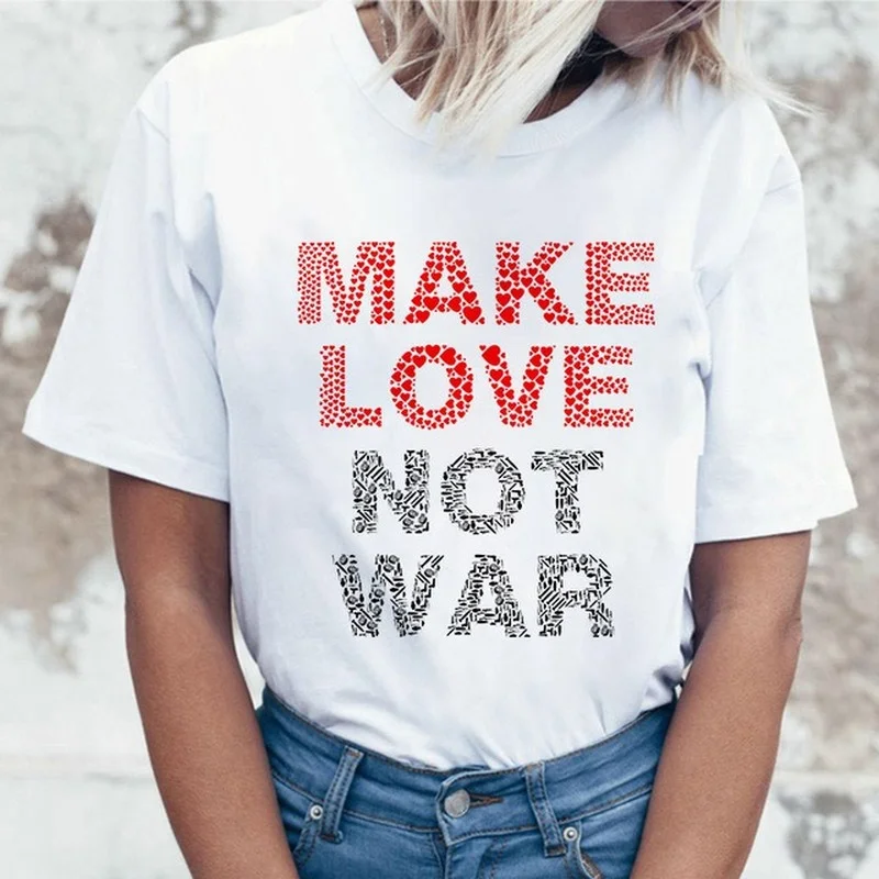 

Make Love Not War Letter Print Women T Shirt Short Sleeve ONeck Loose Women Tshirt Ladies Tee Shirt Tops Clothes Camisetas Mujer