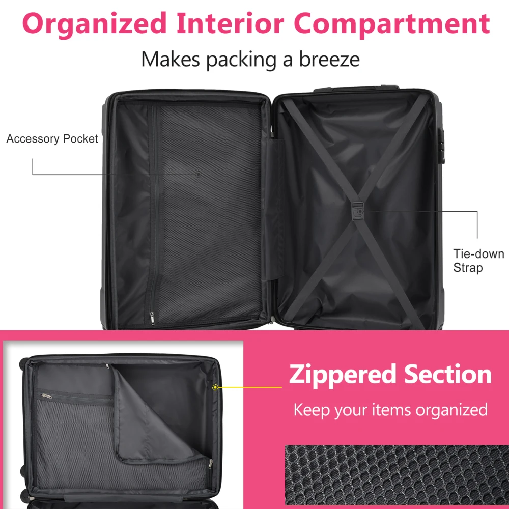 Set di valigie Valigie in ABS espandibili con guscio rigido da 3 pezzi con set di valigie da viaggio a doppia spinner Lucchetto TSA (20/24/28 pollici Rosa rossa)
