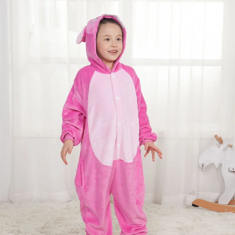 Angel Stitch Cosplay Pajamas Anime Costume Cute Jumpsuit Hooded Sleepwear Christmas for Girls Boys Children\'s Birthday present