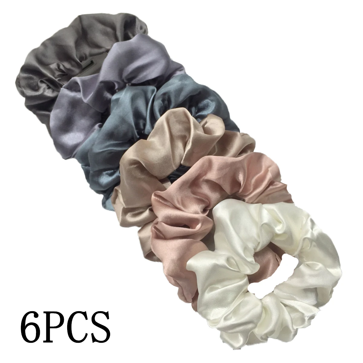 6 stks/partij Haar Scrunchies Bands Scrunchy Ties Touwen Paardenstaart Houder voor Vrouwen of Meisjes Accessoires Satijnen Hoofddeksels Effen 100 Kleur - afbeelding 1