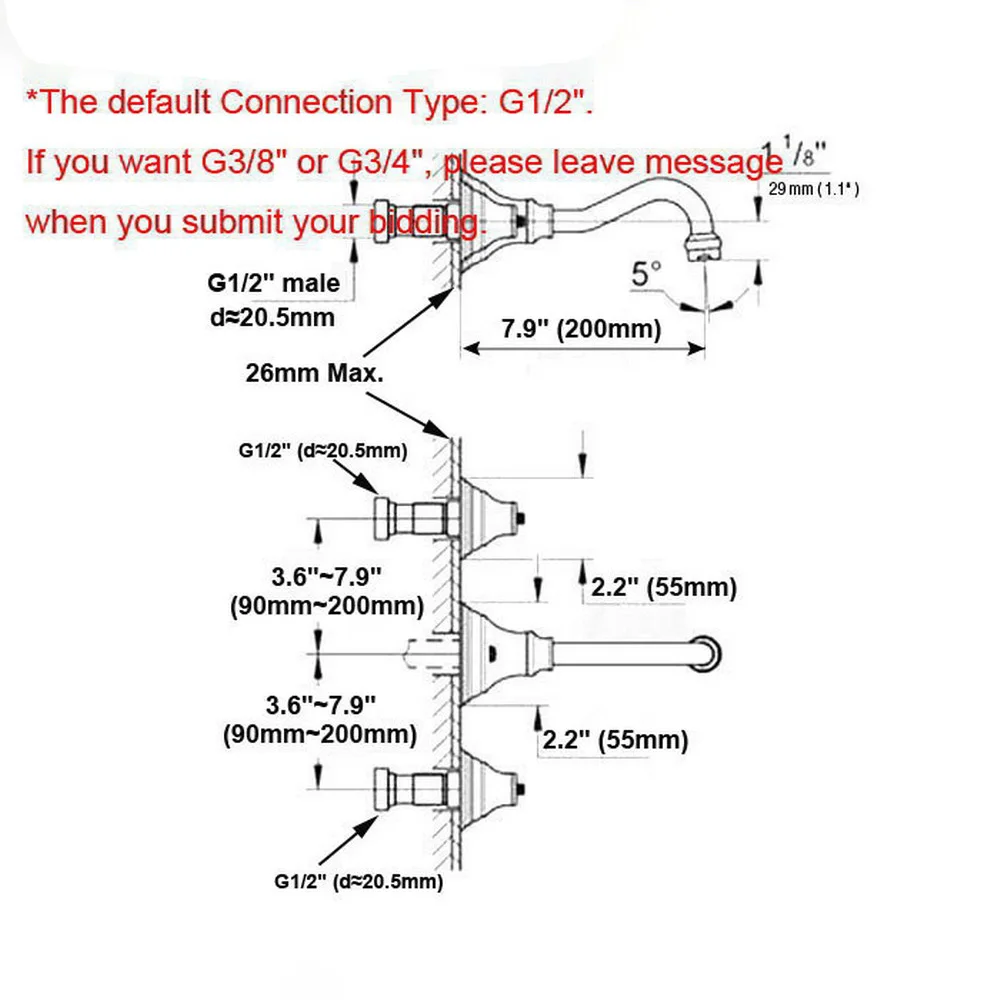 Imagem -02 - Torneira Vintage de Latão com Dois Punhos Torneira de Pia de Lavatório Dsf530 com Buracos para Parede