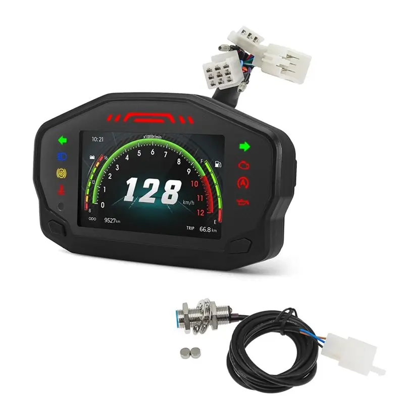 AD Universal Motorcycle Dashboard Tachometer LCD Digital 12000Rpm Speedometer For 2-4 Cylinders Odometer