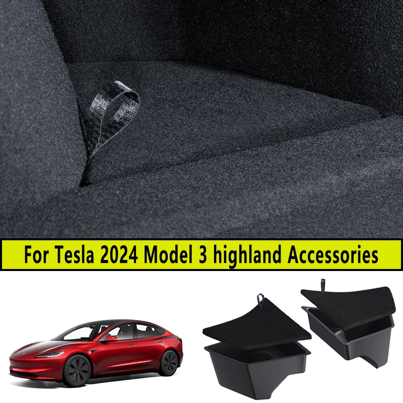 For 2024 Tesla Model 3 highland Rear Trunk Left Side Storage Box with Cover Tail Boot Organizer Partition Decoration Accessories