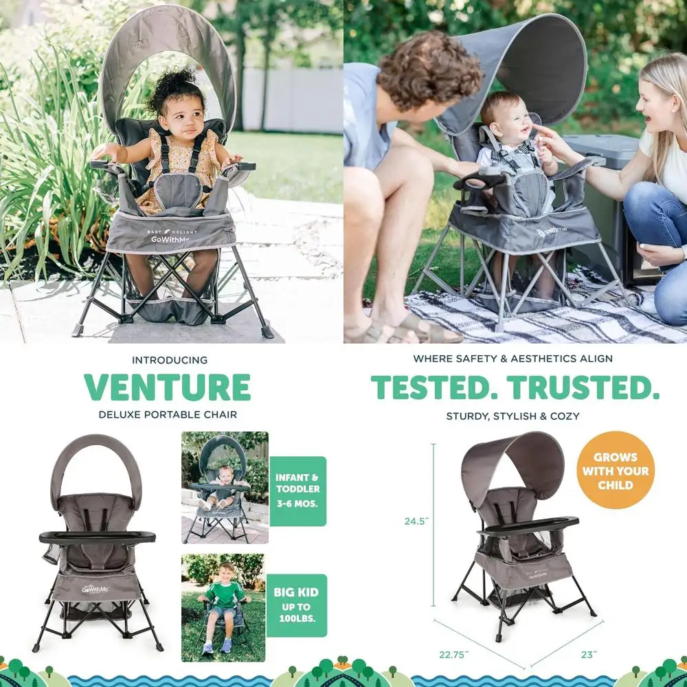

Portable Go with Me Chair: Versatile for Indoor & Outdoor Use, Sun-Friendly, 3-Stage Growth, Grey