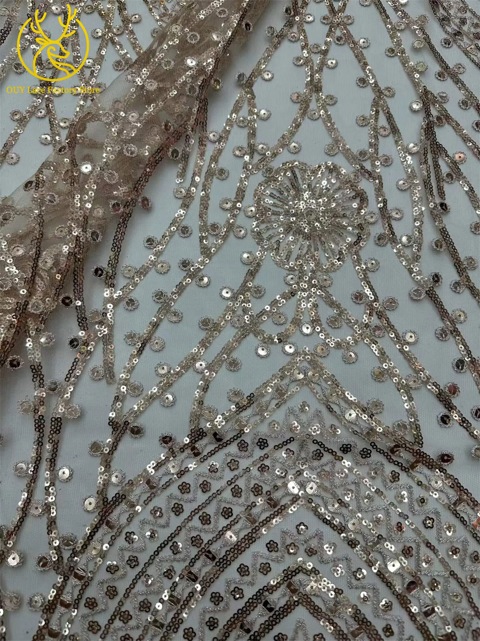 5 Yards Brauner Afrikanischer Spitzenstoff 2026 Nigerianische Pailletten Perlen Hochzeitsdekoration Tüll-Spitzenstoff Braut Partykleid Nähen – Detail 20