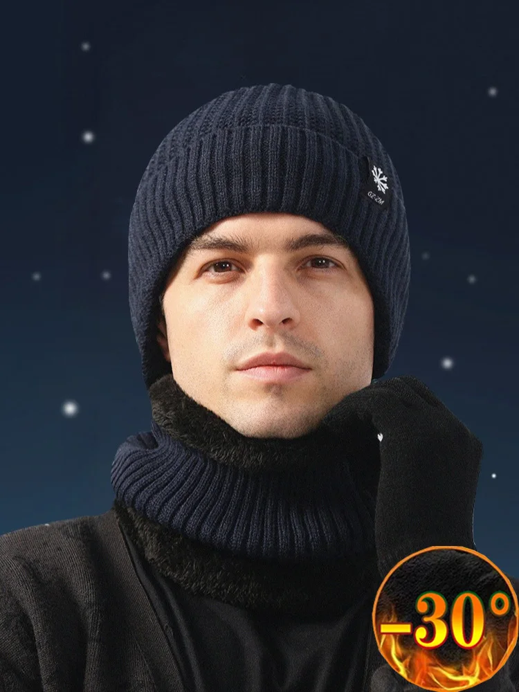 AliExpress NONE Outdoor Men Winter Knitted Hat Plush Warmth Peaked Cap Earmuff Casual Fashion Faux Fur Lined Hooded Hats Cycling Ear Protection
