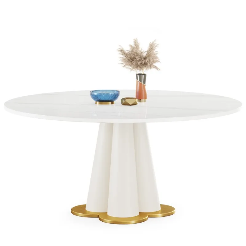 

Dining table rock slab panel round household marble light luxury living room dining table