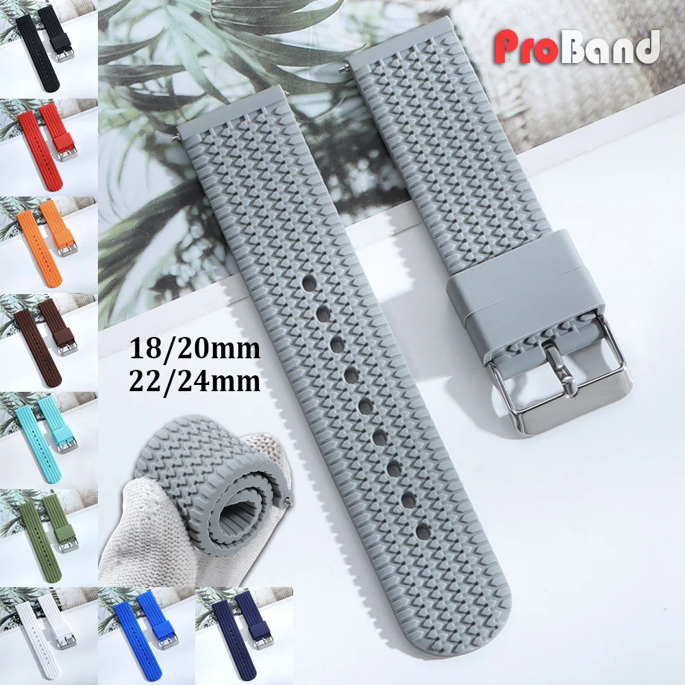 

18mm 20mm 22mm 24mm Soft Rubber Tire Watch Band Bracelet Men Diver Silicone Strap Waterproof Sport for Seiko Wristbelt for Rolex