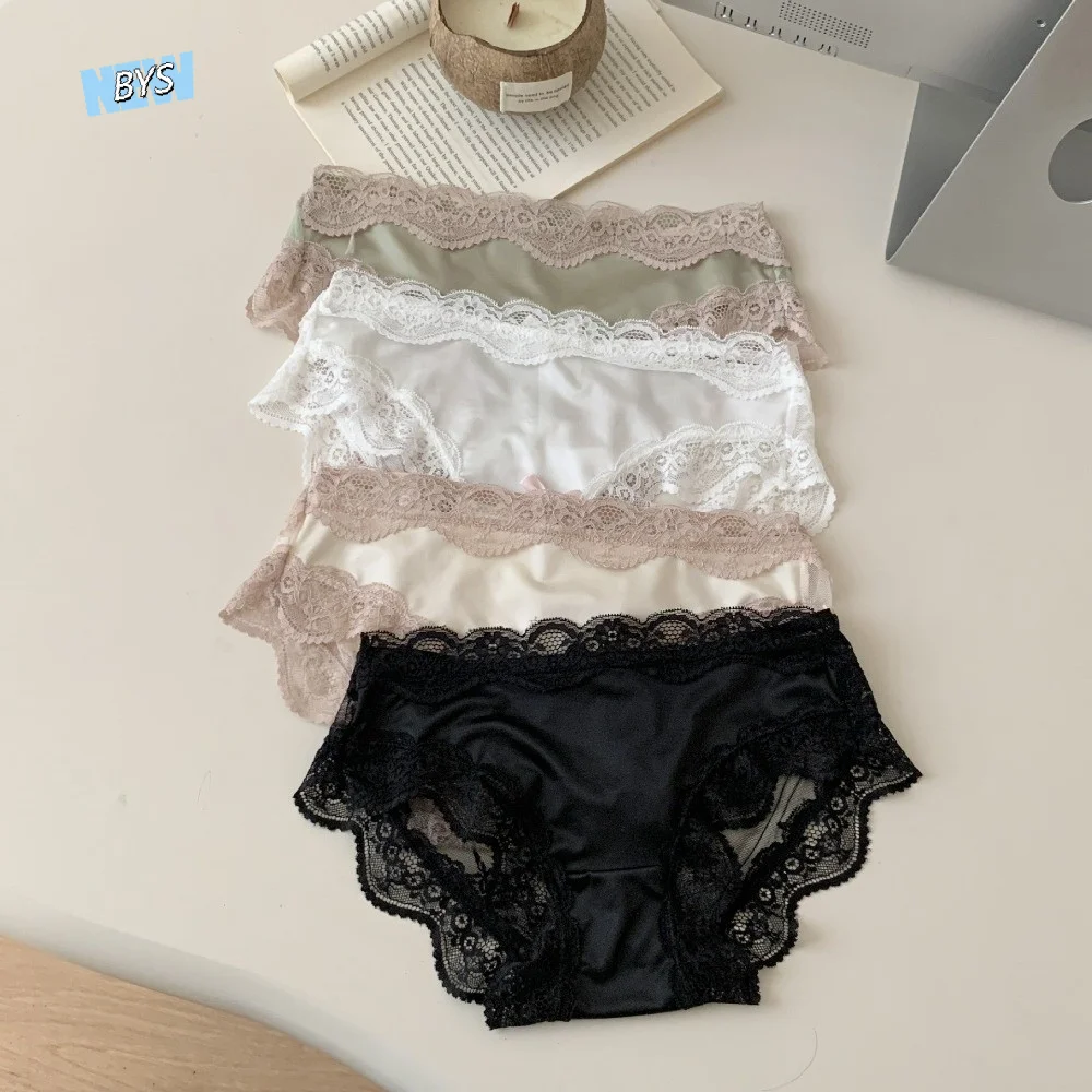 

Thin Seamless Lace Panties Cotton Crotch Sweet Underwear for Women Mesh Transparent Lace Bow Briefs Female