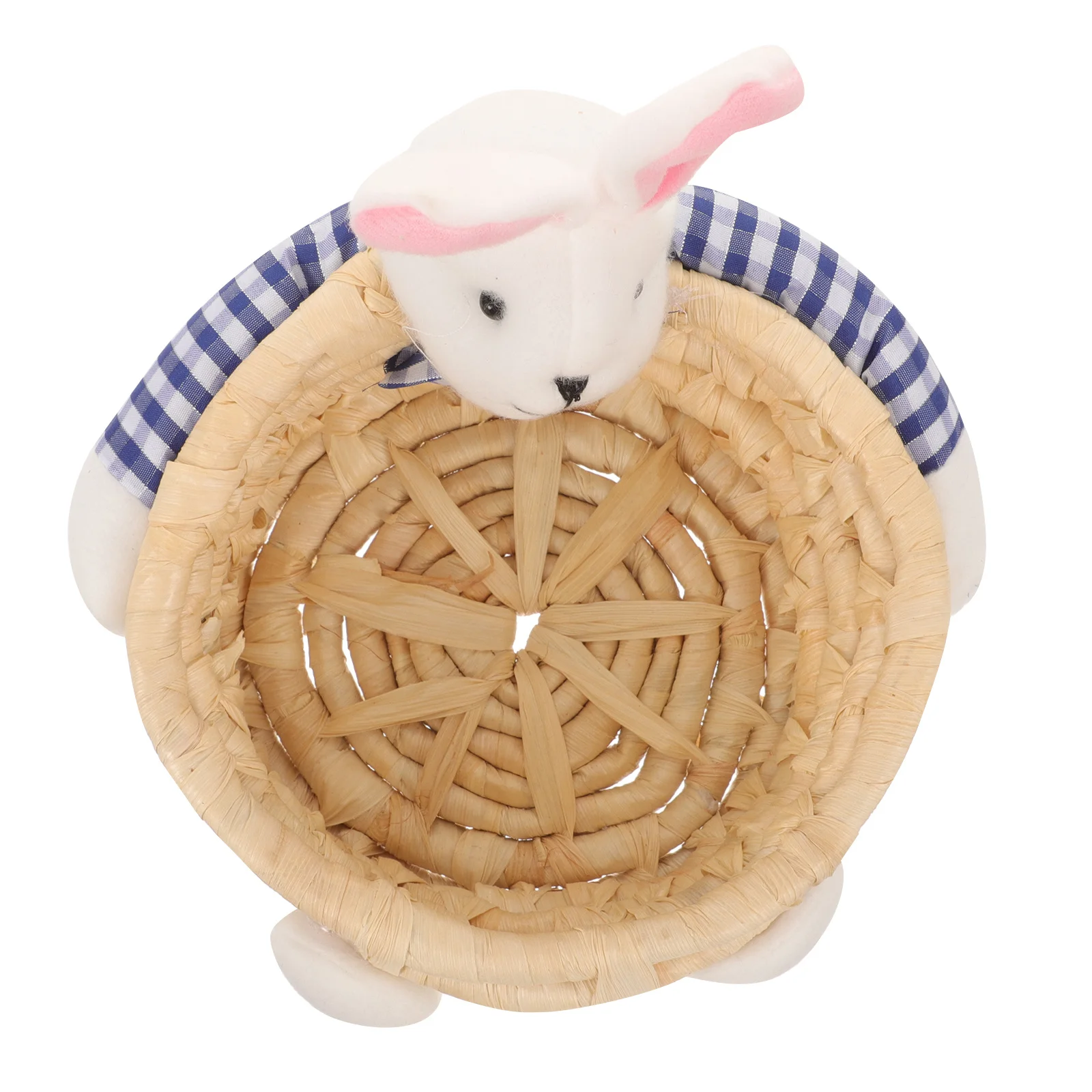 

1 Rabbit Storage Basket Natural Woven Organizer for Home Office Snacks Cosmetics Makeup Key Holder Decorative Shelf Bin
