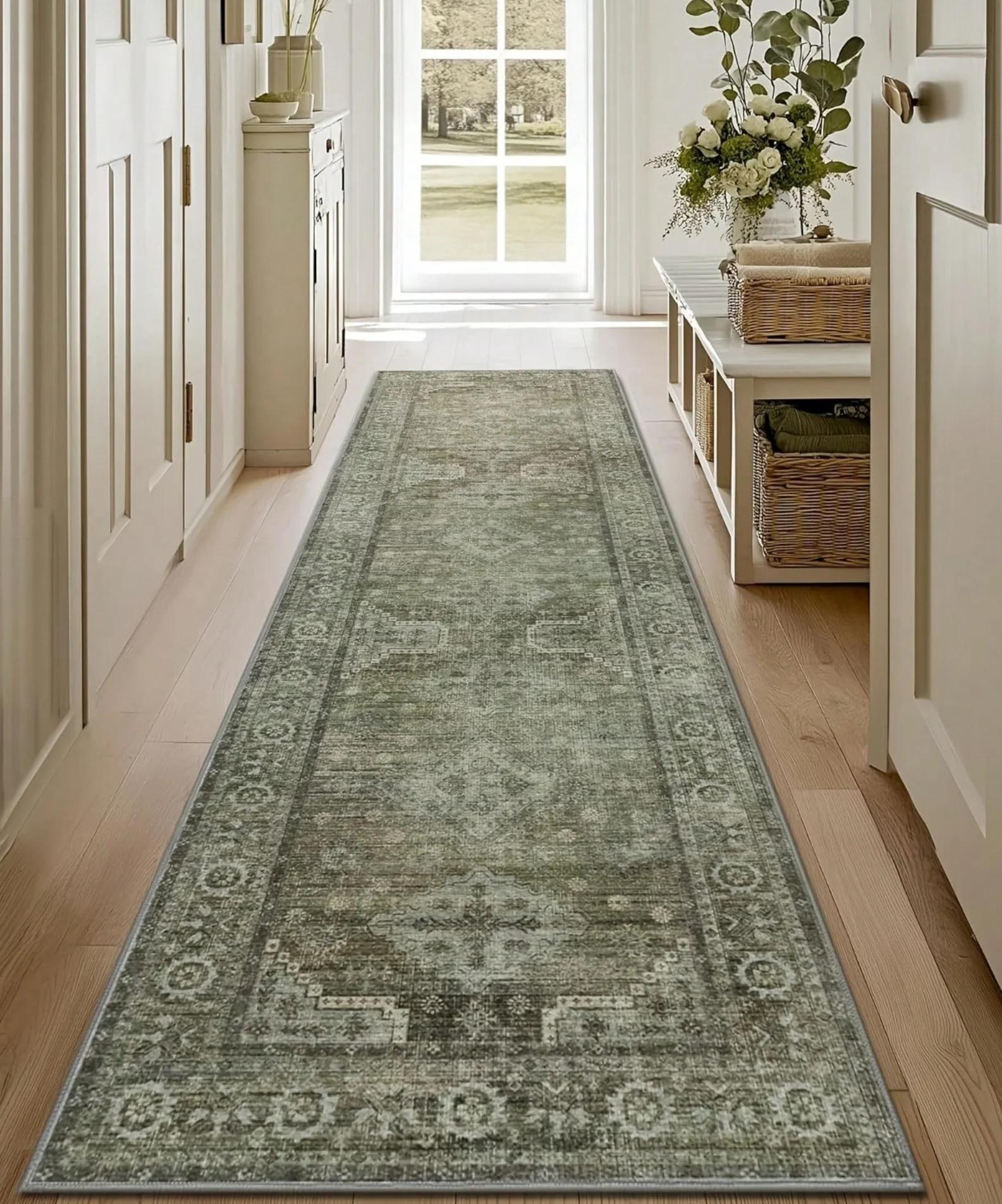 Victorian Retro Bird Floral Runner Rug Light Beige Background Soft Pastel Color Ideal For Vintage Themed Home Hallway Decor