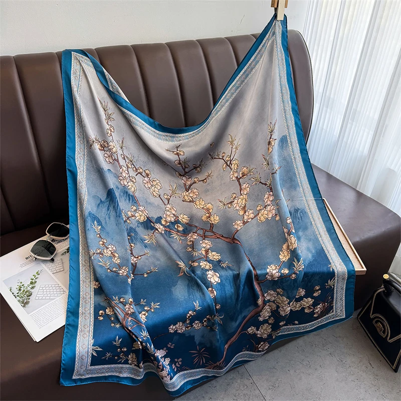 

Hijab Foulards Femmes Mode Paon Motif Impression Echarpe Femme Carre Chales Tete Dames Bandanna Foulard Silencieux Fille