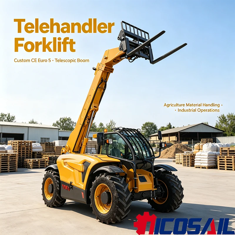 Telehandler Forklift CE Euro 5 OEM Customizable with Telescopic Boom for Bale Handling, Farm Operations and Material Transport