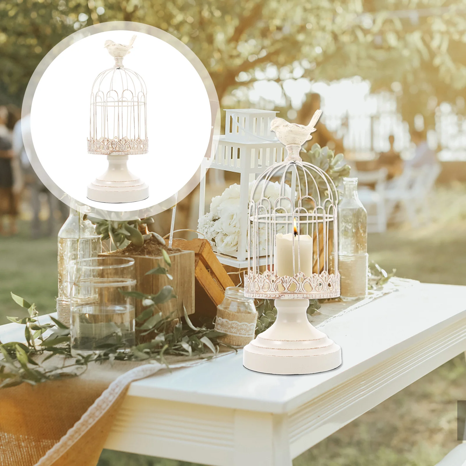 

1Pcs Iron Birdcage Holder Vintage Style Wrought Iron Candlestick Desktop Ornament for Bedroom Living Room Study Dining