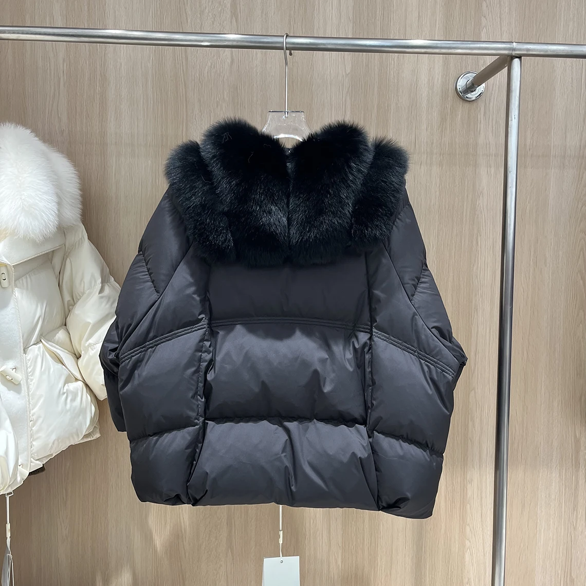 Luxe l Cuello de piel abajo Jaet Mujer ort Tricotado Sve Thi Ropa de abrigo cálida Casual Loose Fit Blanco Du abajo