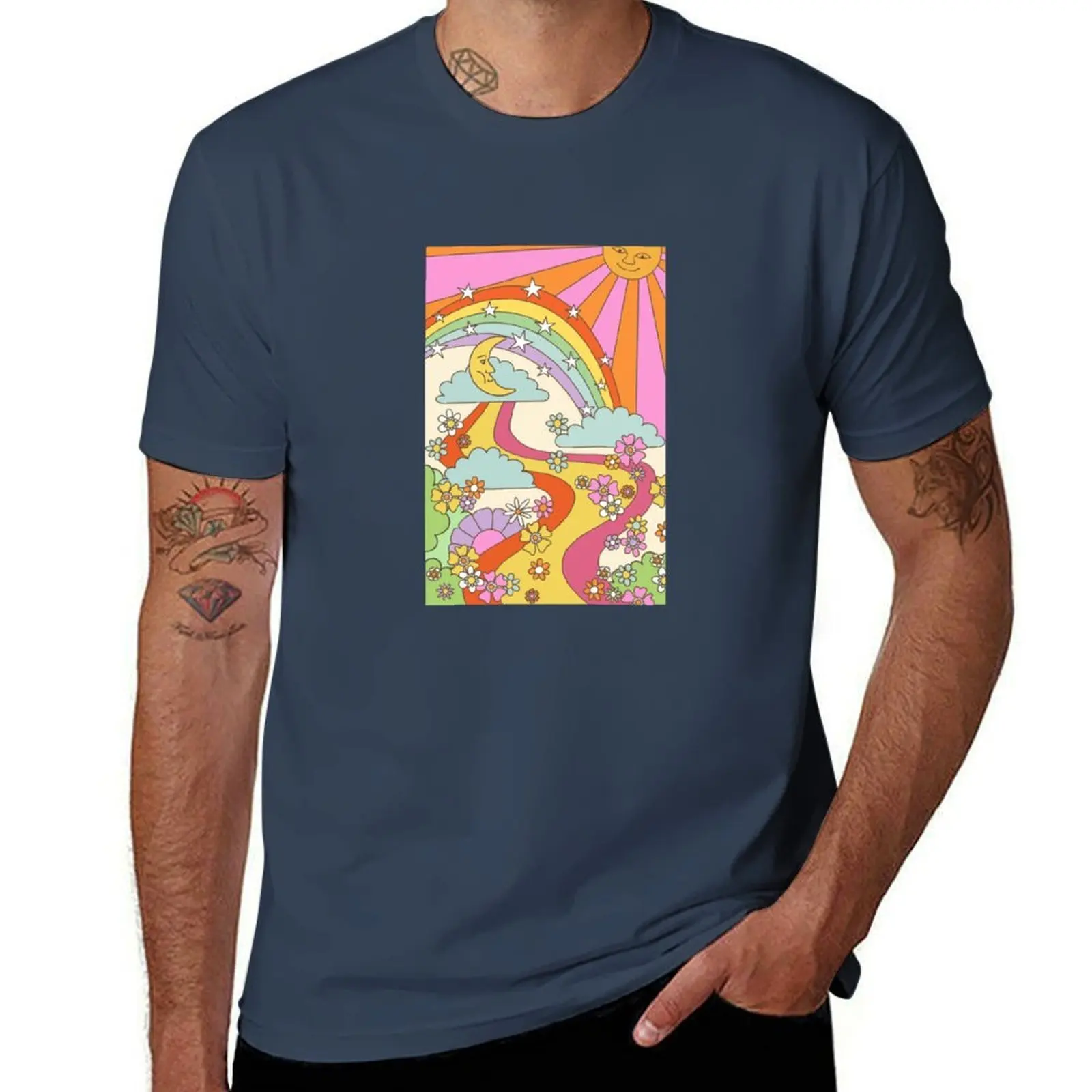 

retro trippy hippie boho print T-Shirt men t shirt cotton 100% t shirt man cotton T-Shirt