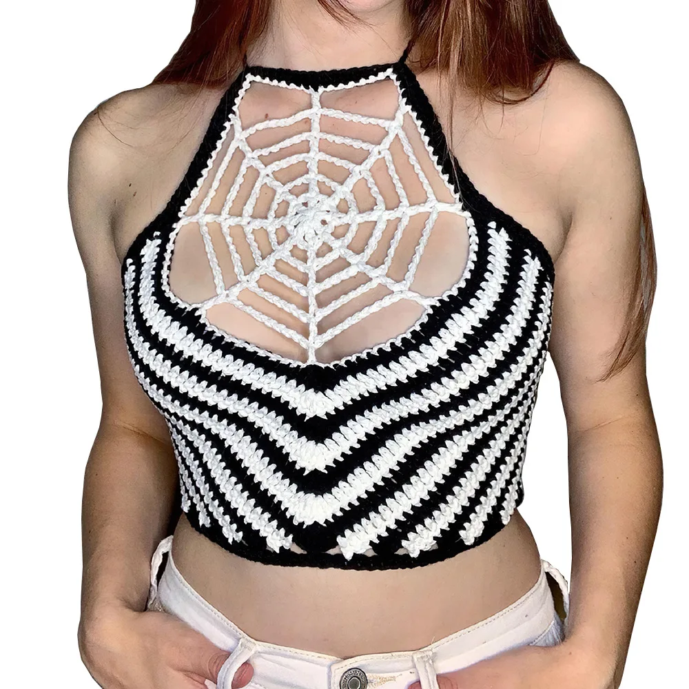 2023 New Sexy Chest Showing Spider Web Handmade Crochet Knitted Women's Chest Wrapping Swimwear Beach Bikini Top