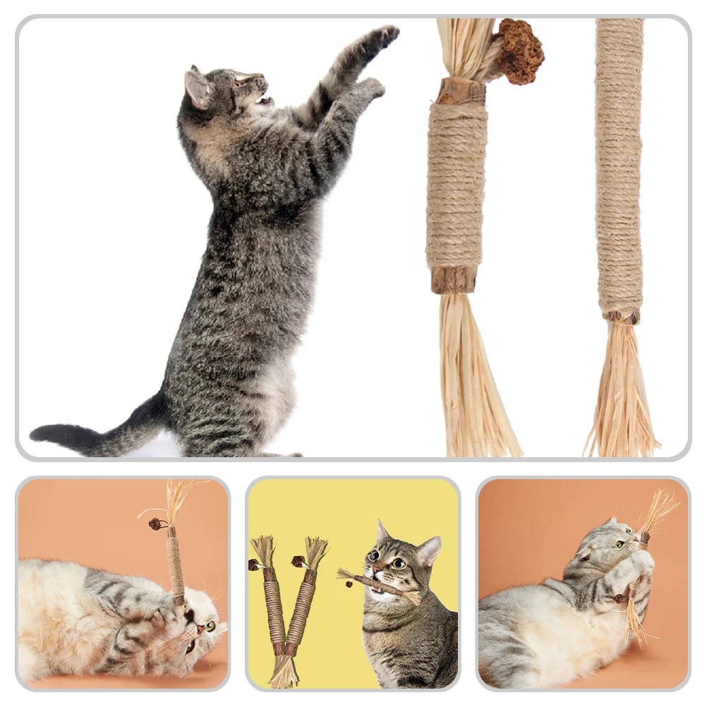 

4pcs Wooden Cat Teaser Toys Durable Kitten Supply Chewing Stick Molar Cleaning Rod Wear Resistant Teeth Grinding Pet Dog Tug