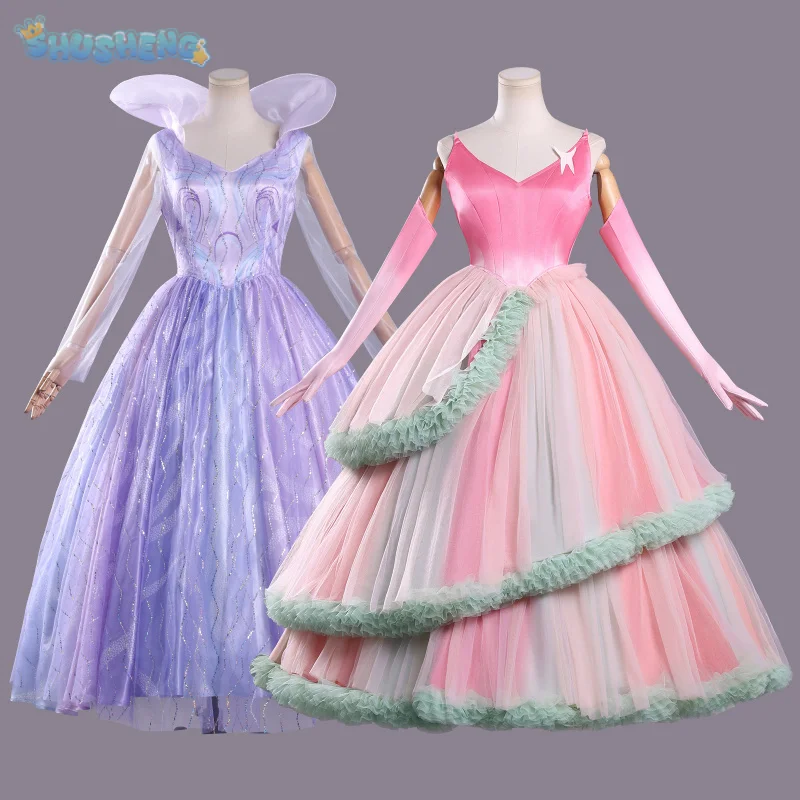 

Glinda Elphaba Cosplay Costume Movie Wicked：For Good Women elegant wedding dress hair crowns Halloween parties fantasy uniform