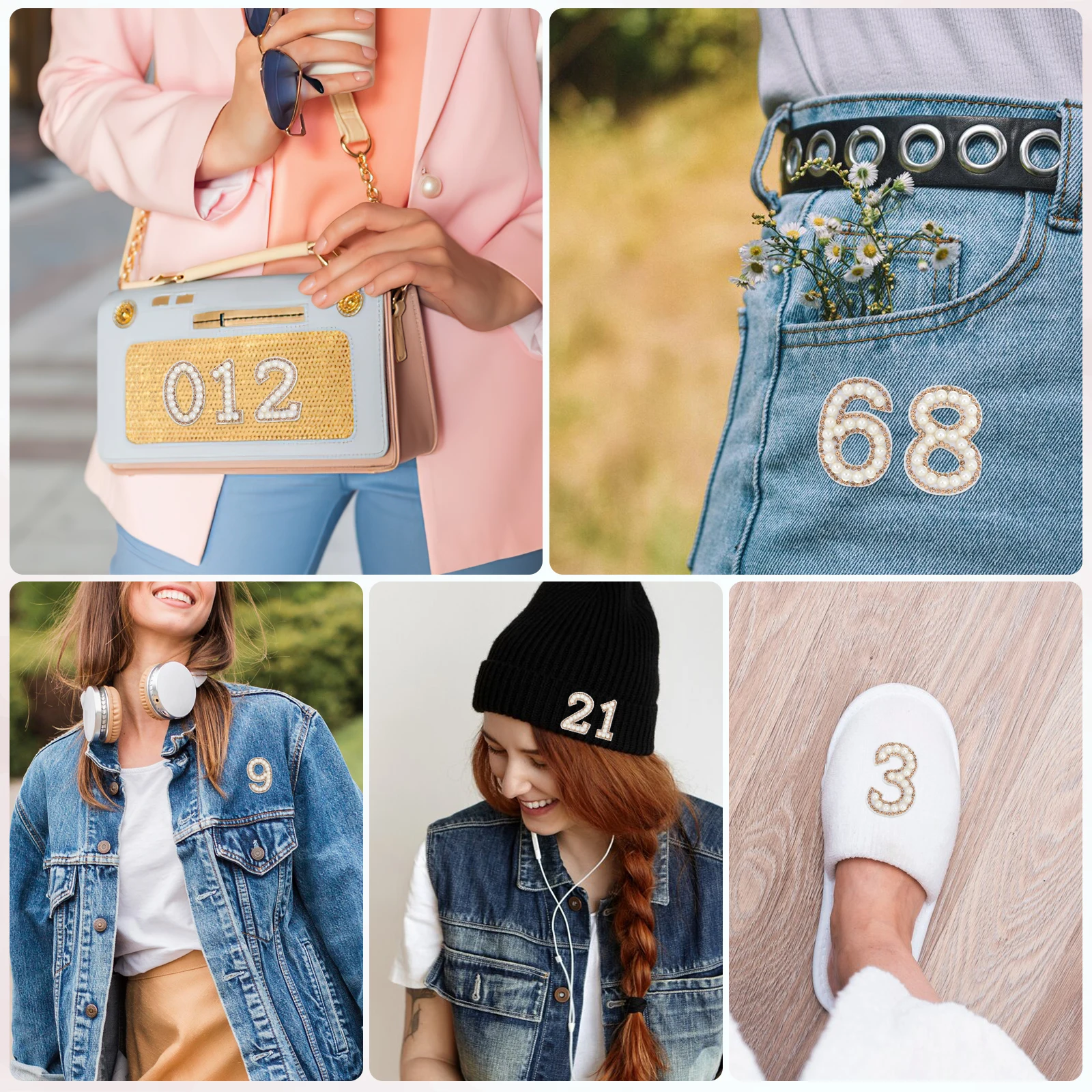 

10pcs Diy Iron Pearl Rhinestone Glitter Number Patches For Clothing T-Shirts Skirts Dresses Sew On Embellishments Appliques