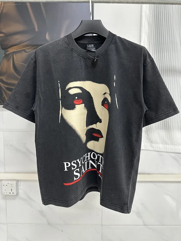 25ss Summer Style Saint PSYCHOTIC Printed T-Shirt Men Women HipHop Streetwear Oversized O-Neck Cotton Tee VT9147