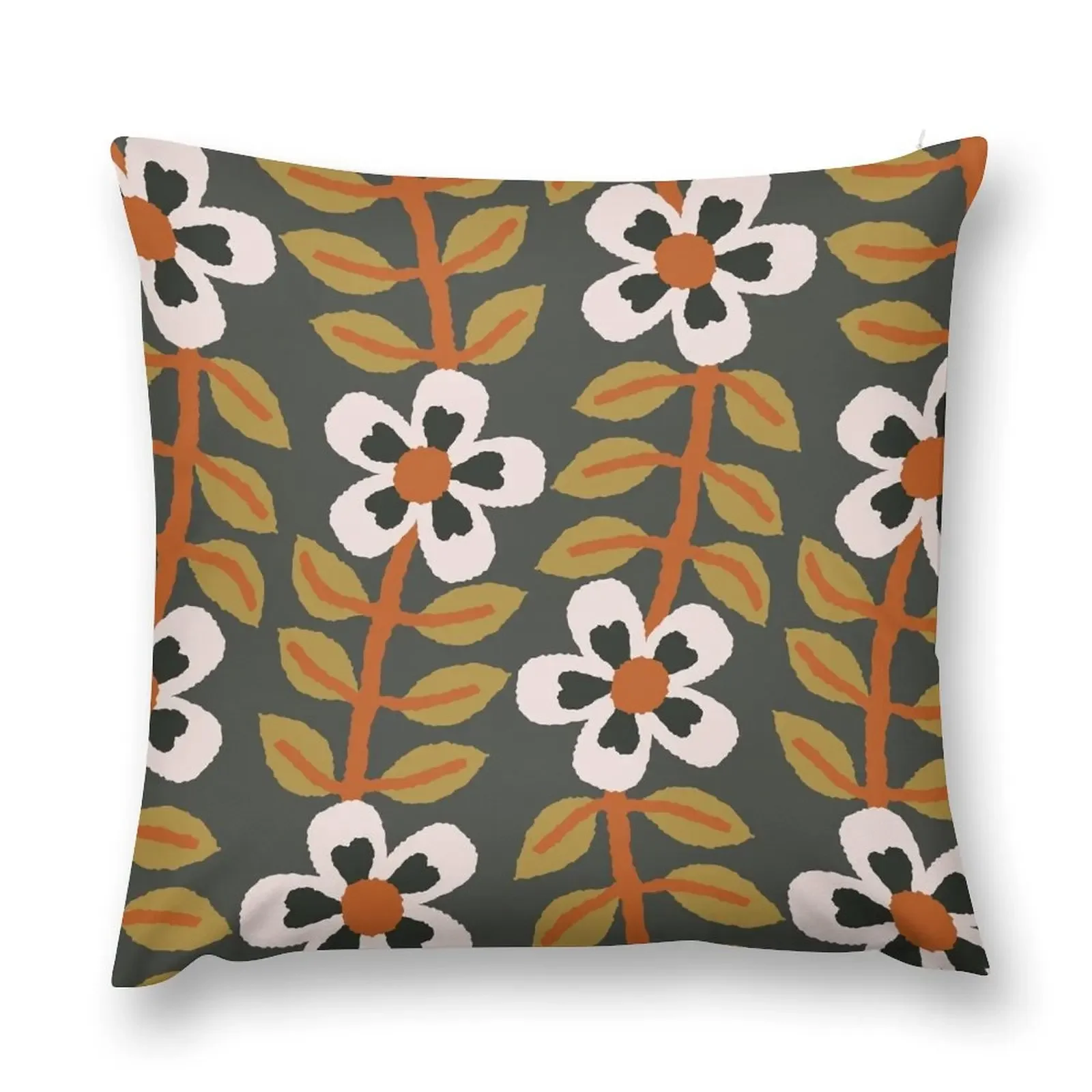 Simplistic Modern minimalist floral vine in burnt orange, charcoal grey and olive green Throw Pillow Throw Pillow Covers pillow