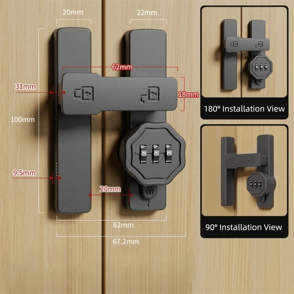 

Замок с паролем из цинкового сплава, 90/180 градусов, светящийся знак, кодовый замок, 3-значный комбинированный замок для раздвижной двери высокой безопасности
