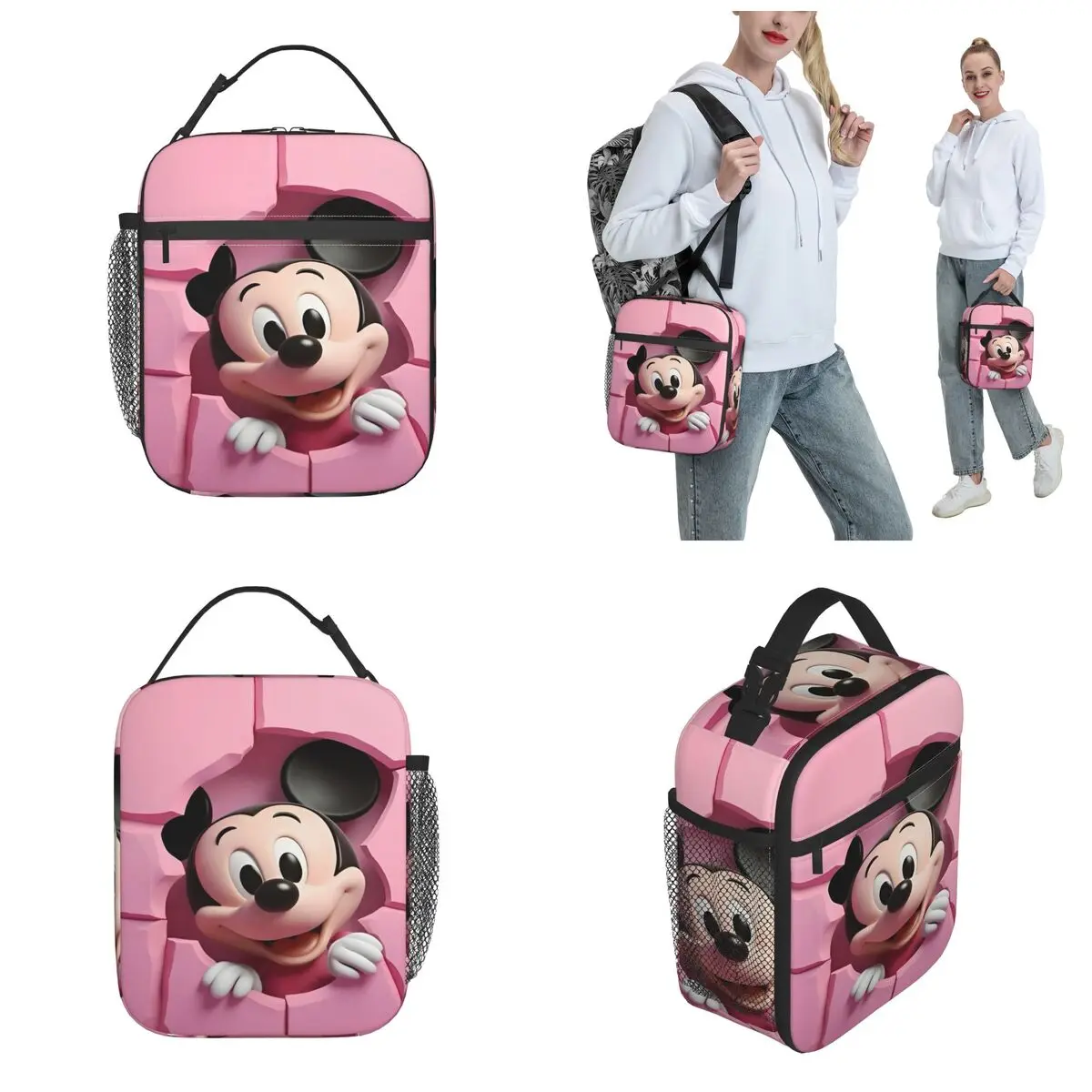 Pink Mickey Mouse Thermal Insulated Lunch Bag for Office minnie Portable Food Bag Container Cooler Thermal Lunch Boxes