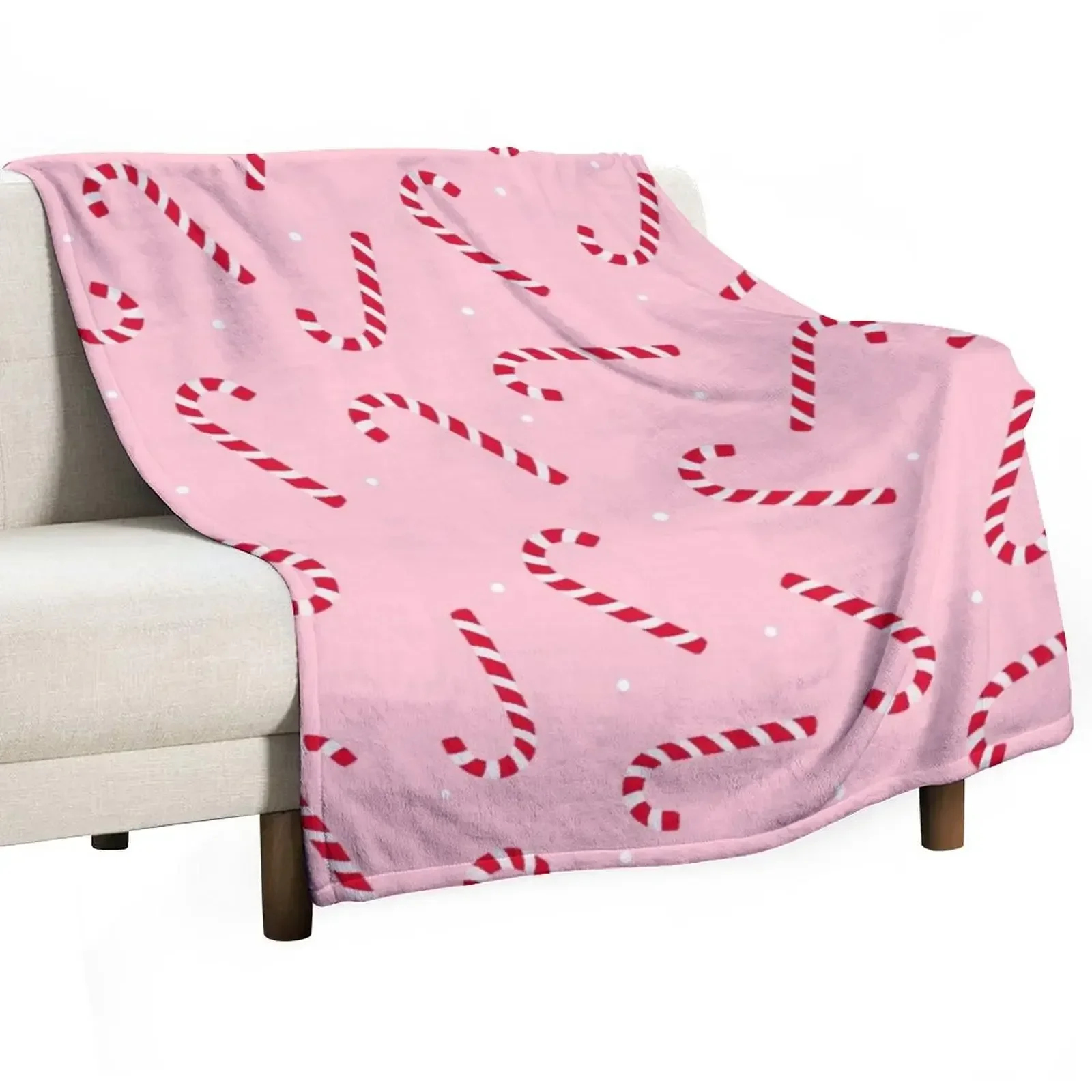 Christmas Candy Canes Pink Throw Blanket Retros Vintage Winter beds Soft Beds Blankets