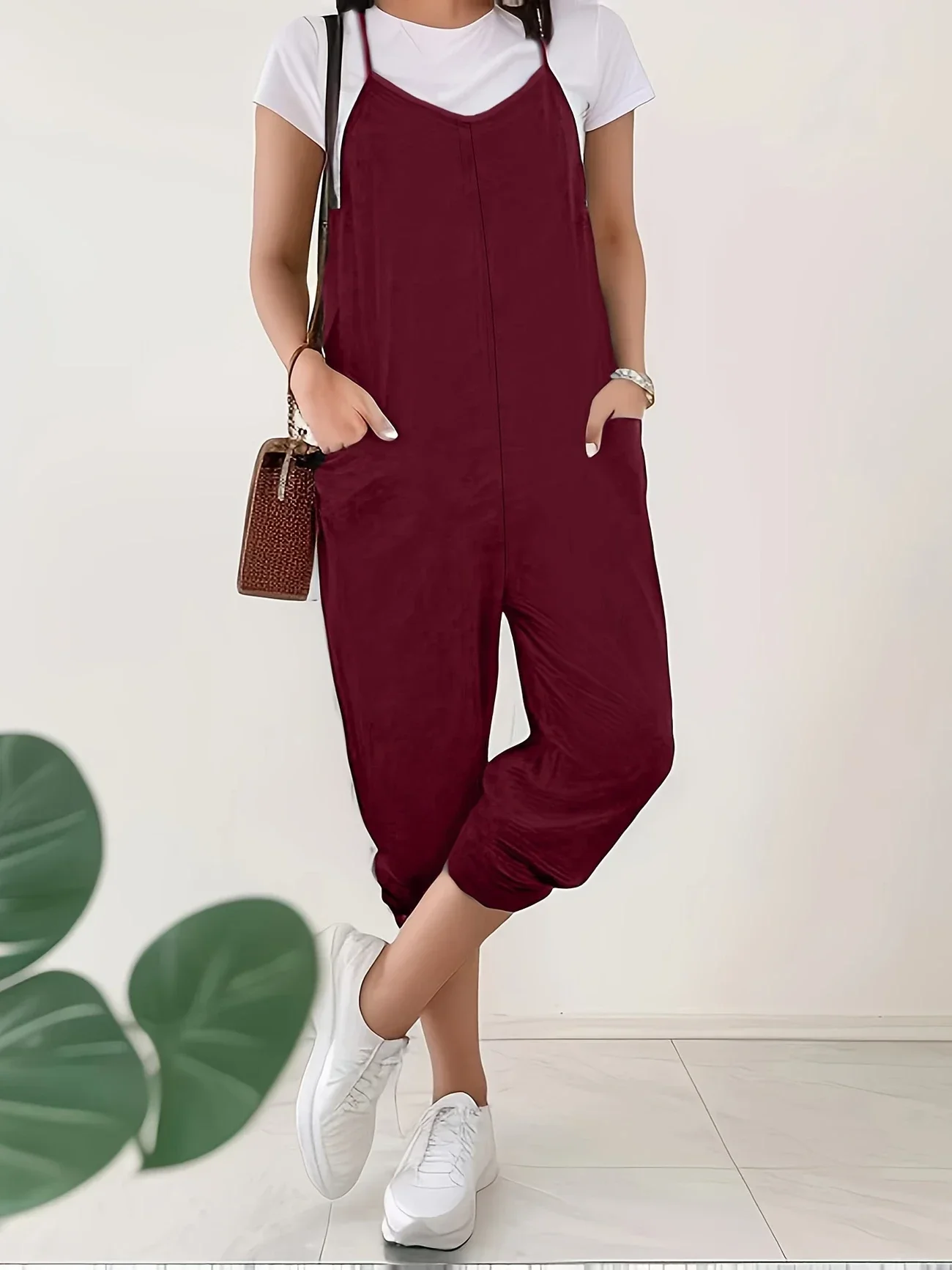 حجم كبير 1XL-5XL جديد الأوروبية والأمريكية المرأة الحمالة السراويل مع حزام الظهر حللا الجيب العصرية