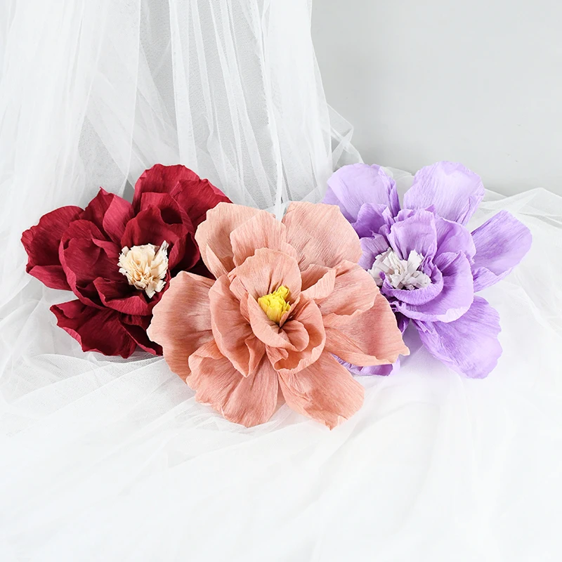 1/3Pcs Crepe Paper Flower 3D Paper Flower Heads DIY Home Window Background Wall Decoration Wedding Handmade Craft Paper Flowers