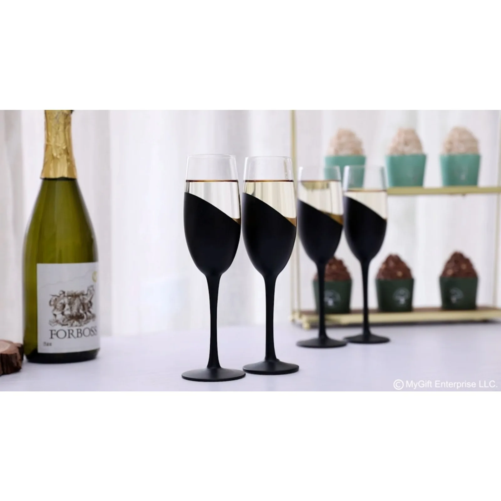 

Black and Gold Champagne Flutes , Toasting Glasses Party Wine Glass, Set of 4 United States