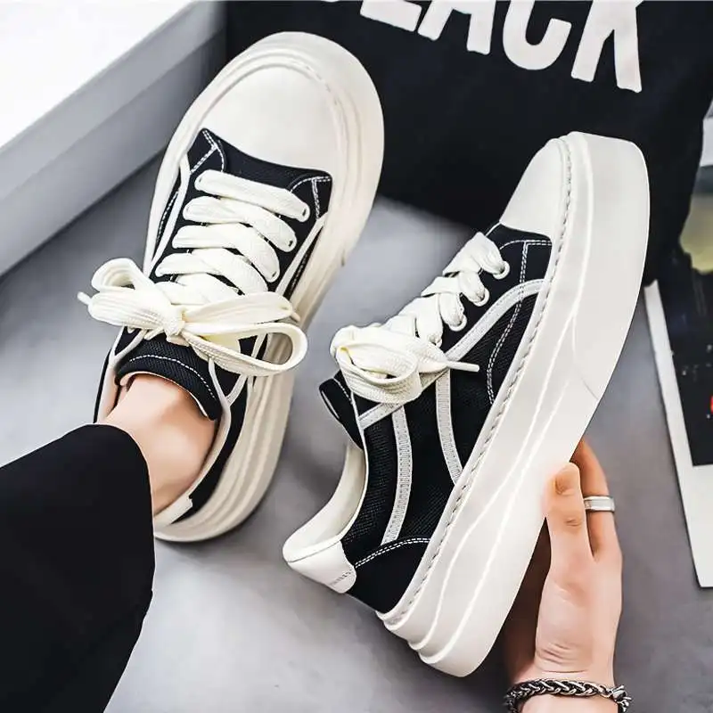 

Men's Spring Thick Sole Canvas Shoes Classic Minimalist Design Non Slip Sporty Casual Sneakers with Built In Lift for Outdoor
