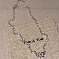 Exquisite Crystal Pearl String Butterfly Necklace For Women Fashionable Personalized Daily Accessory Party Jewelry Birthday Gift