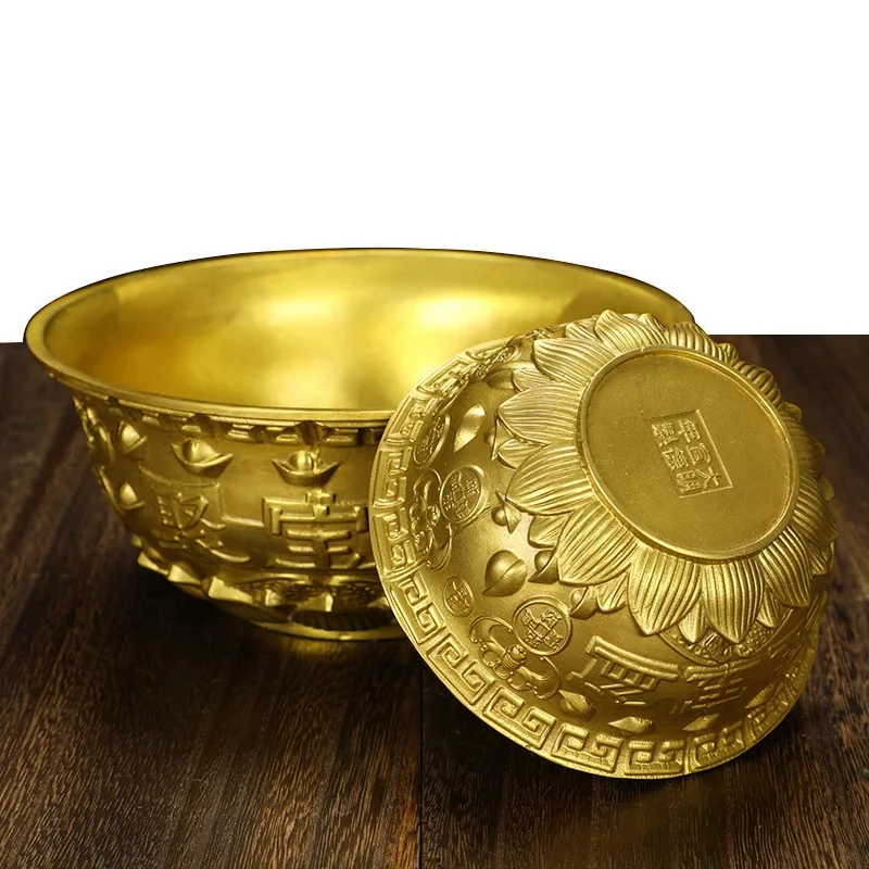 

Bowl Offering Basin Water Treasure Feng Shui Fruit Altar Golden Brass Meditation Cup Holder Wealth Supplies Good Money Lucky