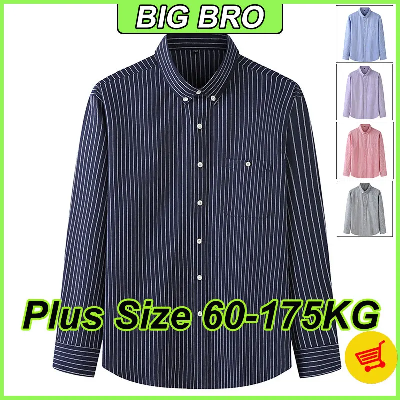 

Plus Size L-10XL Men's Shirt Korean Collar Long Sleeve Stripe Loose Shirts with Chest Pocket Casual Formal Male Clothes 60-175KG
