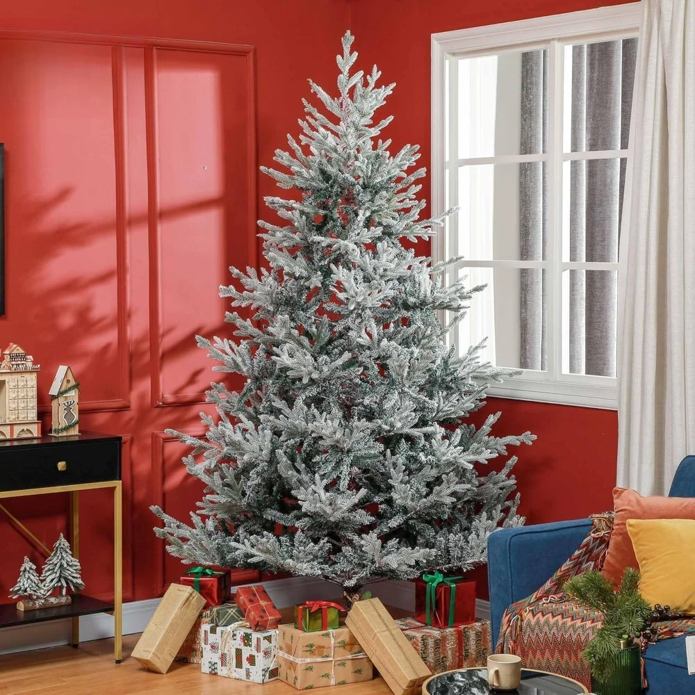 

7.5ft Nordic Pine Artificial Christmas Tree with 1218 Snow Flocked Tips, Foldable Metal Stand, Easy Assembly, Hinged Xmas